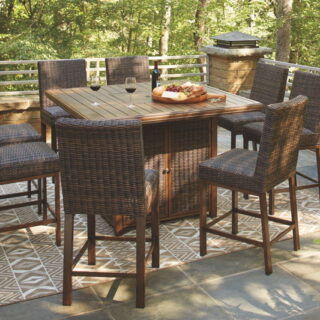 Paradise Trail - Medium Brown - 9 Piece - Fire Pit Table, 8 Barstools
