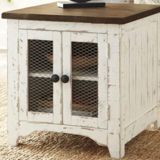 Wystfield - White/brown - Rectangular End Table - 2-doors