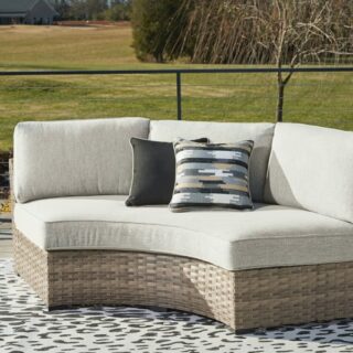 Calworth - Beige - Curved Loveseat With Cushion