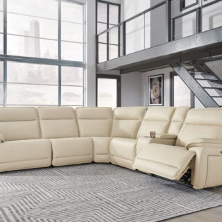 Double Deal - Almond - 6-Piece Power Reclining Sectional With Console